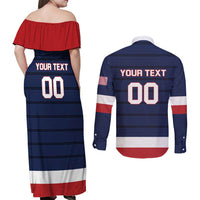 Custom USA Hockey Team Couples Matching Off Shoulder Maxi Dress and Long Sleeve Button Shirt Go Champions
