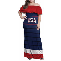 Custom USA Hockey Team Family Matching Off Shoulder Maxi Dress and Hawaiian Shirt Go Champions