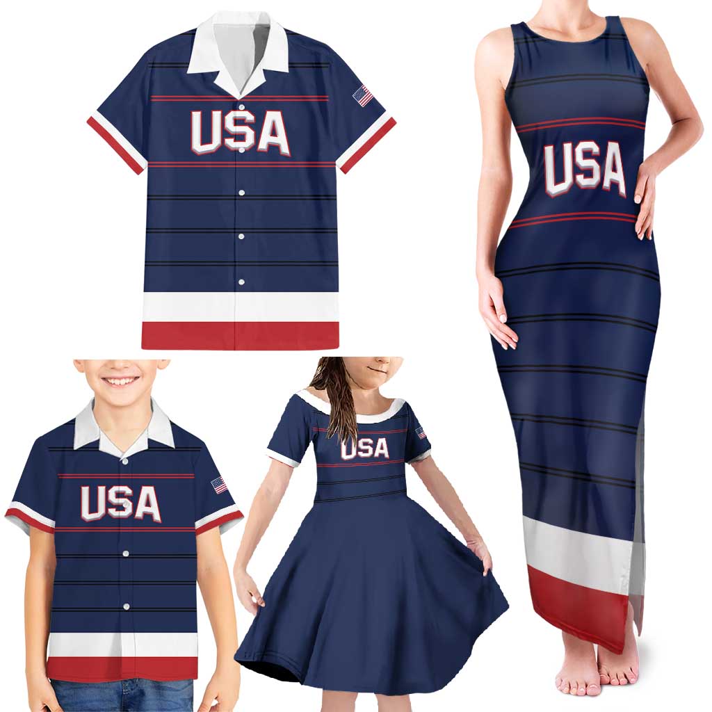 Custom USA Hockey Team Family Matching Tank Maxi Dress and Hawaiian Shirt Go Champions