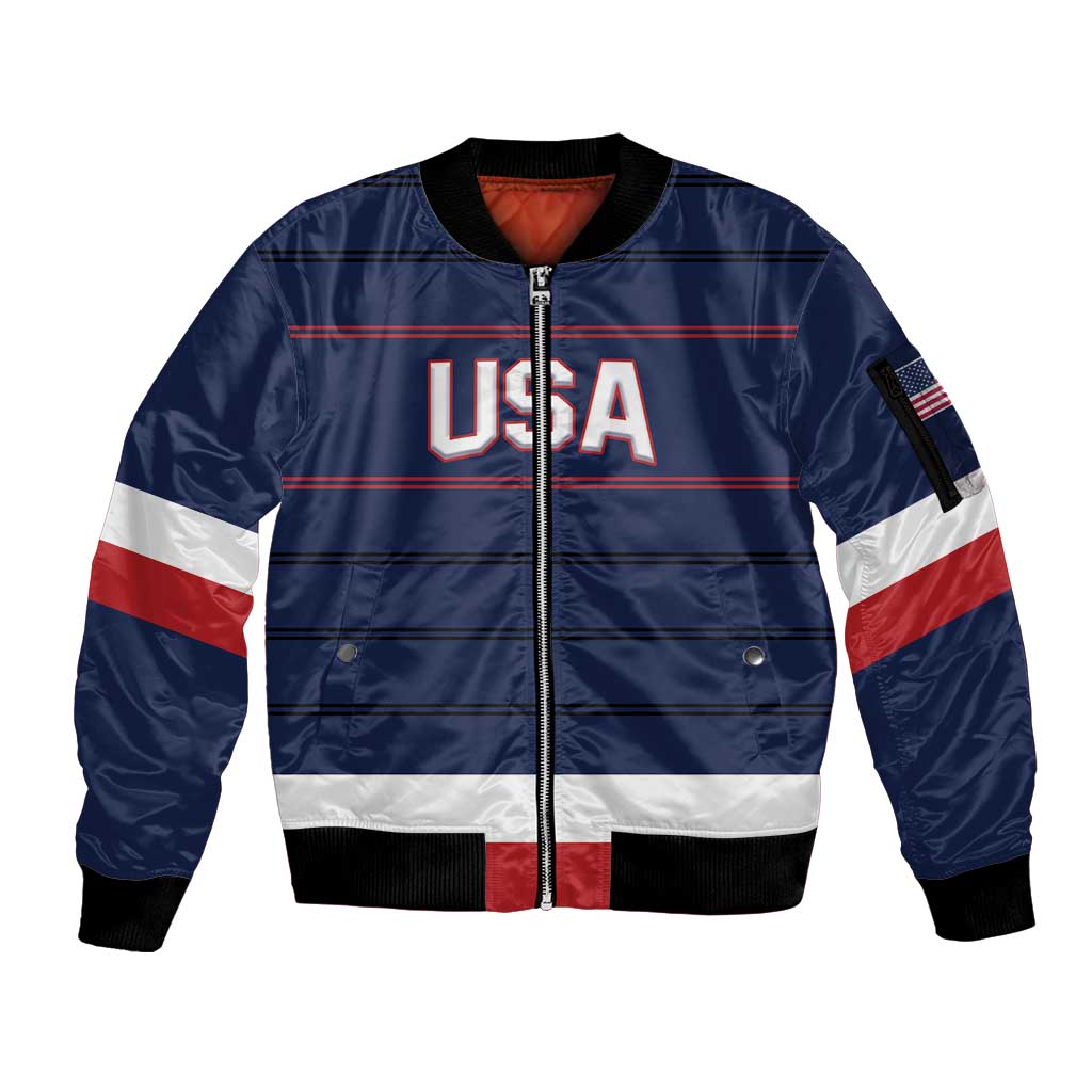Custom USA Hockey Team Sleeve Zip Bomber Jacket Go Champions