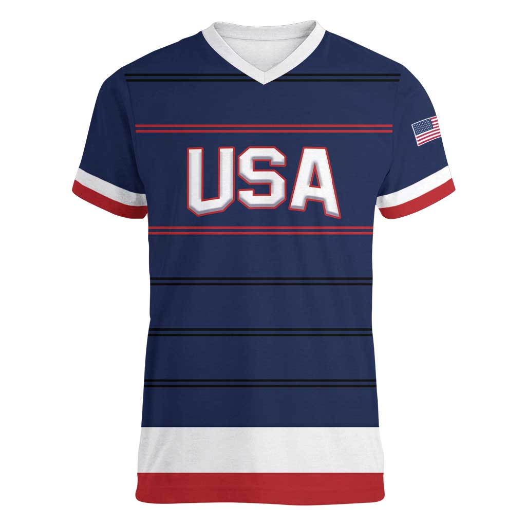 Custom USA Hockey Team Women V-Neck T-Shirt Go Champions