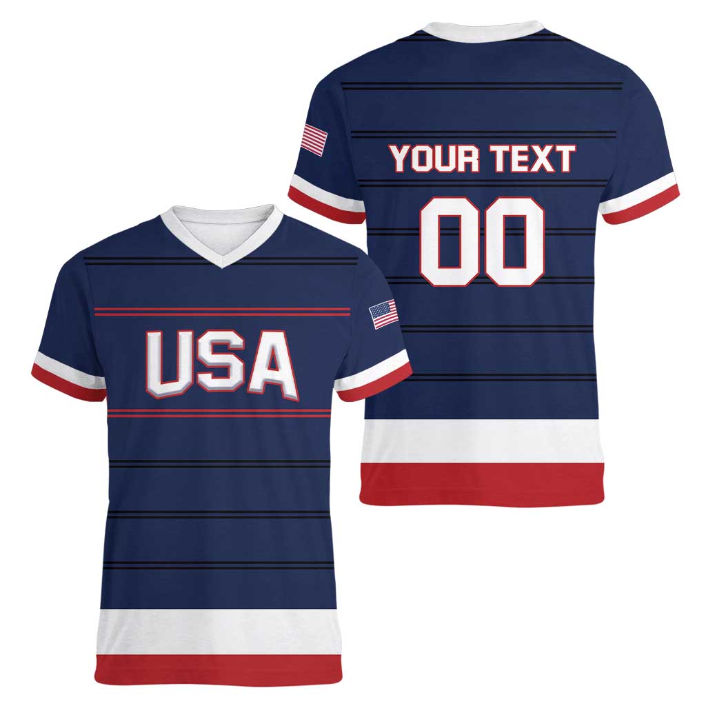Custom USA Hockey Team Women V-Neck T-Shirt Go Champions