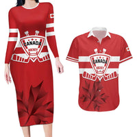 Custom Canada Hockey Team Couples Matching Long Sleeve Bodycon Dress and Hawaiian Shirt Maple Leaf Red Version