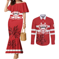 Custom Canada Hockey Team Couples Matching Mermaid Dress and Long Sleeve Button Shirt Maple Leaf Red Version