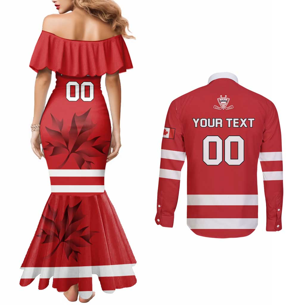 Custom Canada Hockey Team Couples Matching Mermaid Dress and Long Sleeve Button Shirt Maple Leaf Red Version