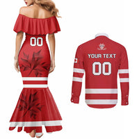 Custom Canada Hockey Team Couples Matching Mermaid Dress and Long Sleeve Button Shirt Maple Leaf Red Version