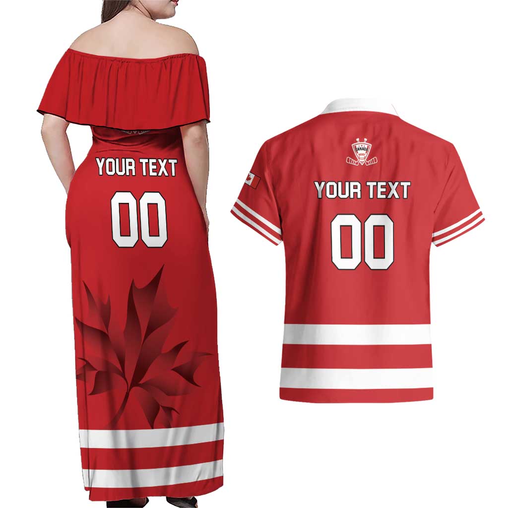 Custom Canada Hockey Team Couples Matching Off Shoulder Maxi Dress and Hawaiian Shirt Maple Leaf Red Version