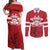 Custom Canada Hockey Team Couples Matching Off Shoulder Maxi Dress and Long Sleeve Button Shirt Maple Leaf Red Version