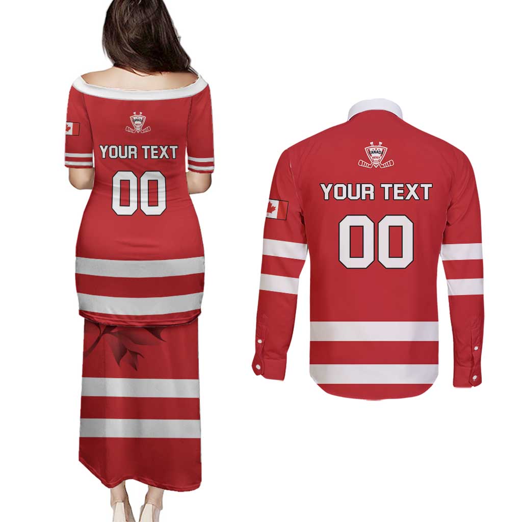 Custom Canada Hockey Team Couples Matching Puletasi and Long Sleeve Button Shirt Maple Leaf Red Version
