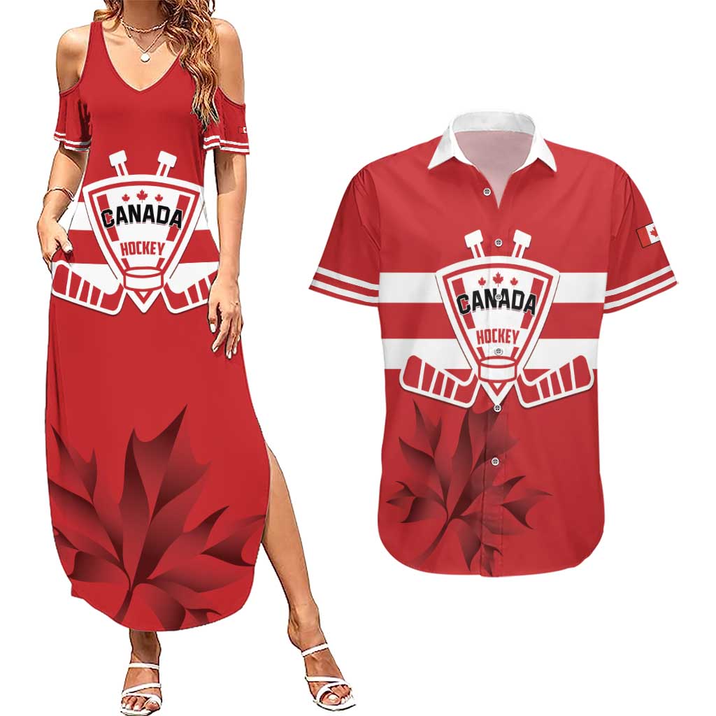 Custom Canada Hockey Team Couples Matching Summer Maxi Dress and Hawaiian Shirt Maple Leaf Red Version