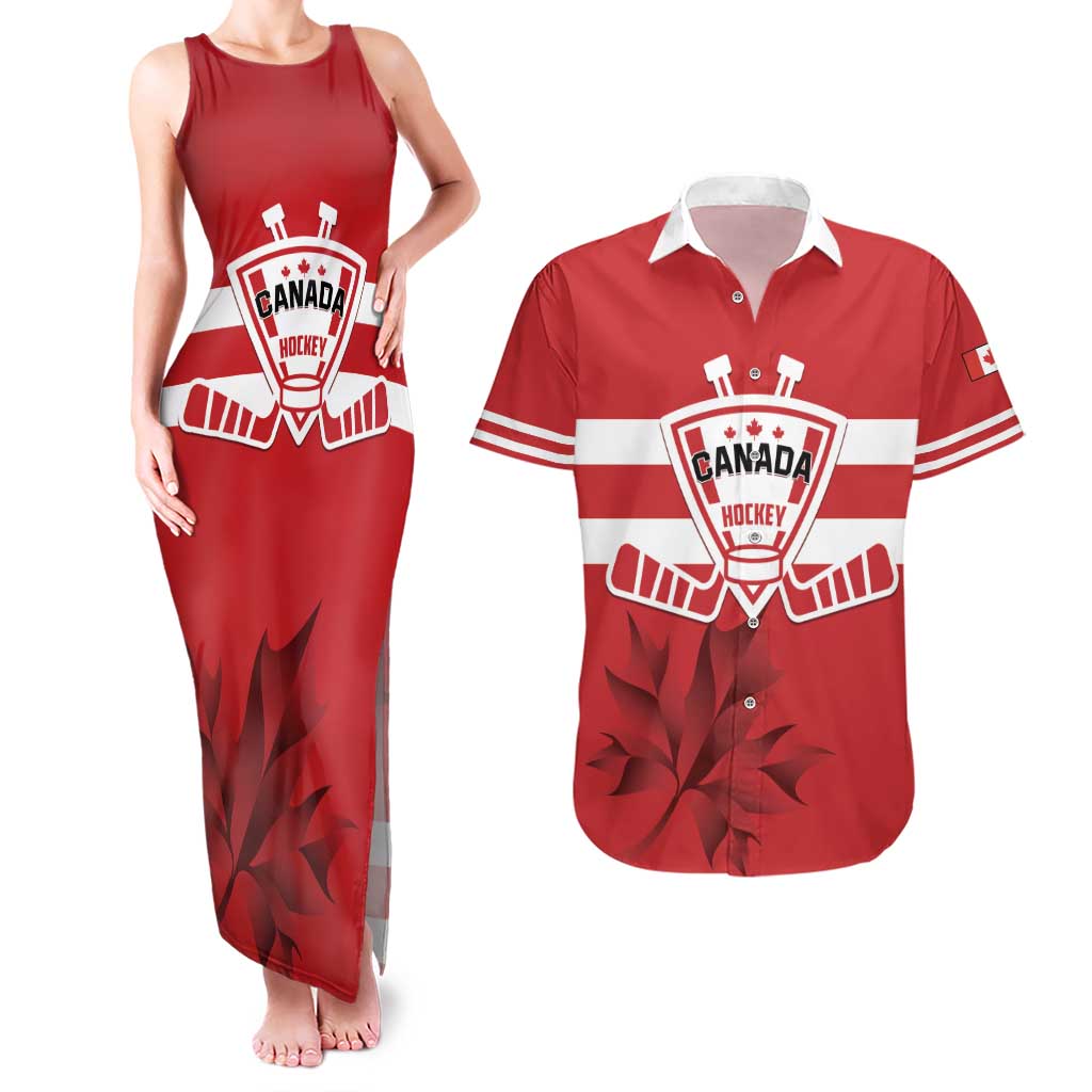 Custom Canada Hockey Team Couples Matching Tank Maxi Dress and Hawaiian Shirt Maple Leaf Red Version