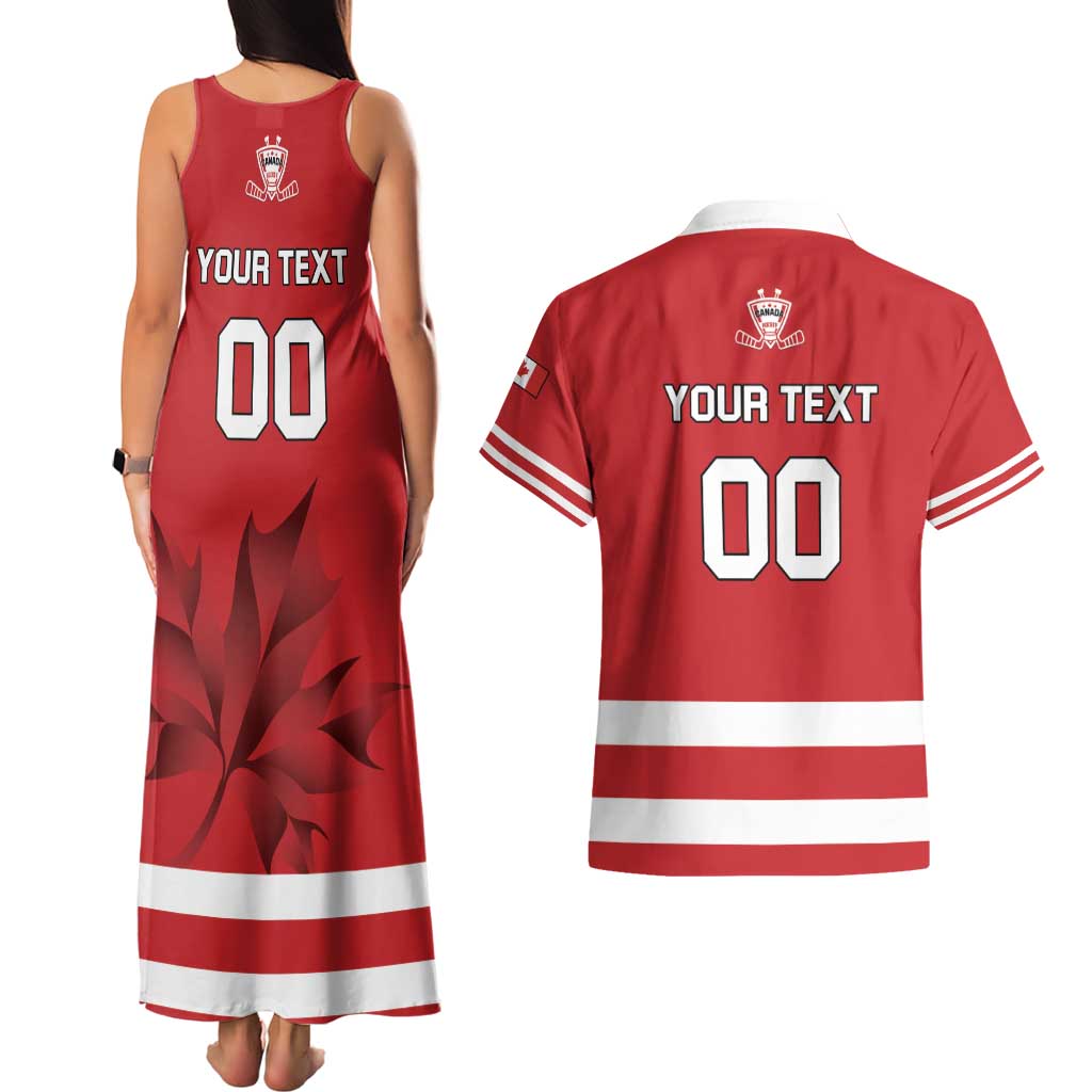 Custom Canada Hockey Team Couples Matching Tank Maxi Dress and Hawaiian Shirt Maple Leaf Red Version