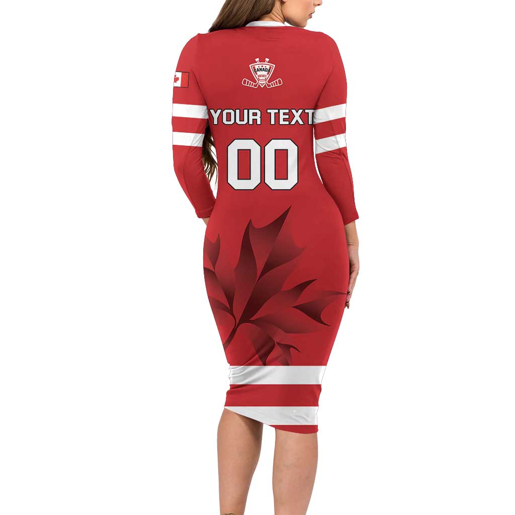 Custom Canada Hockey Team Family Matching Long Sleeve Bodycon Dress and Hawaiian Shirt Maple Leaf Red Version
