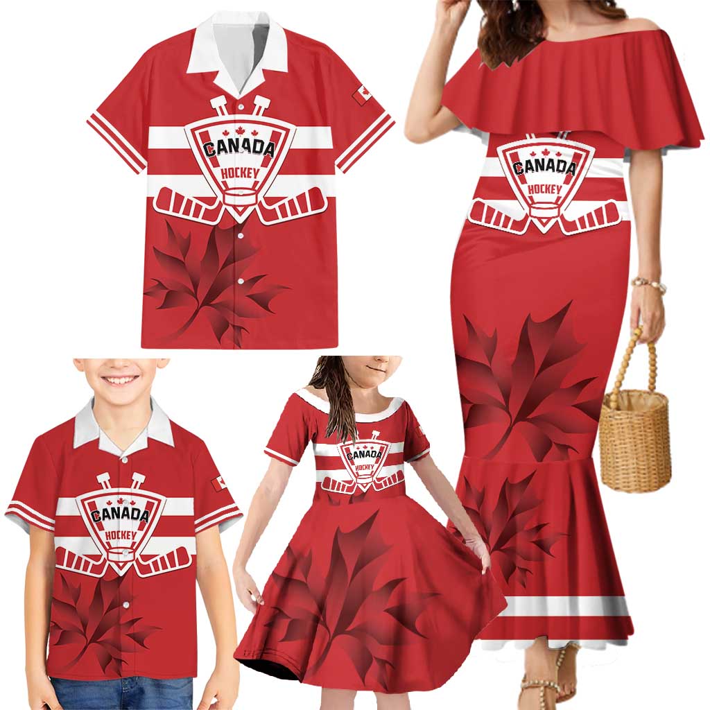 Custom Canada Hockey Team Family Matching Mermaid Dress and Hawaiian Shirt Maple Leaf Red Version