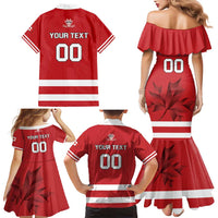 Custom Canada Hockey Team Family Matching Mermaid Dress and Hawaiian Shirt Maple Leaf Red Version