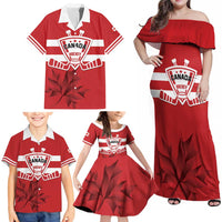 Custom Canada Hockey Team Family Matching Off Shoulder Maxi Dress and Hawaiian Shirt Maple Leaf Red Version
