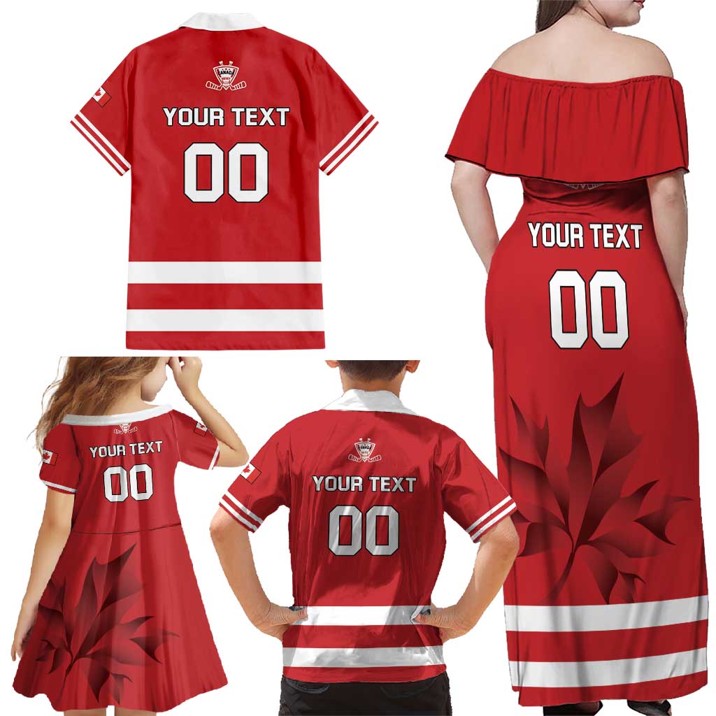 Custom Canada Hockey Team Family Matching Off Shoulder Maxi Dress and Hawaiian Shirt Maple Leaf Red Version