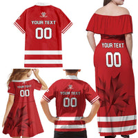 Custom Canada Hockey Team Family Matching Off Shoulder Maxi Dress and Hawaiian Shirt Maple Leaf Red Version
