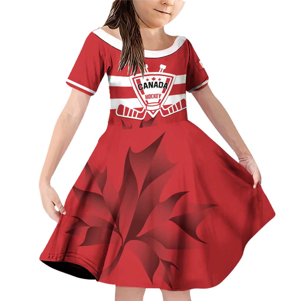 Custom Canada Hockey Team Family Matching Off Shoulder Short Dress and Hawaiian Shirt Maple Leaf Red Version