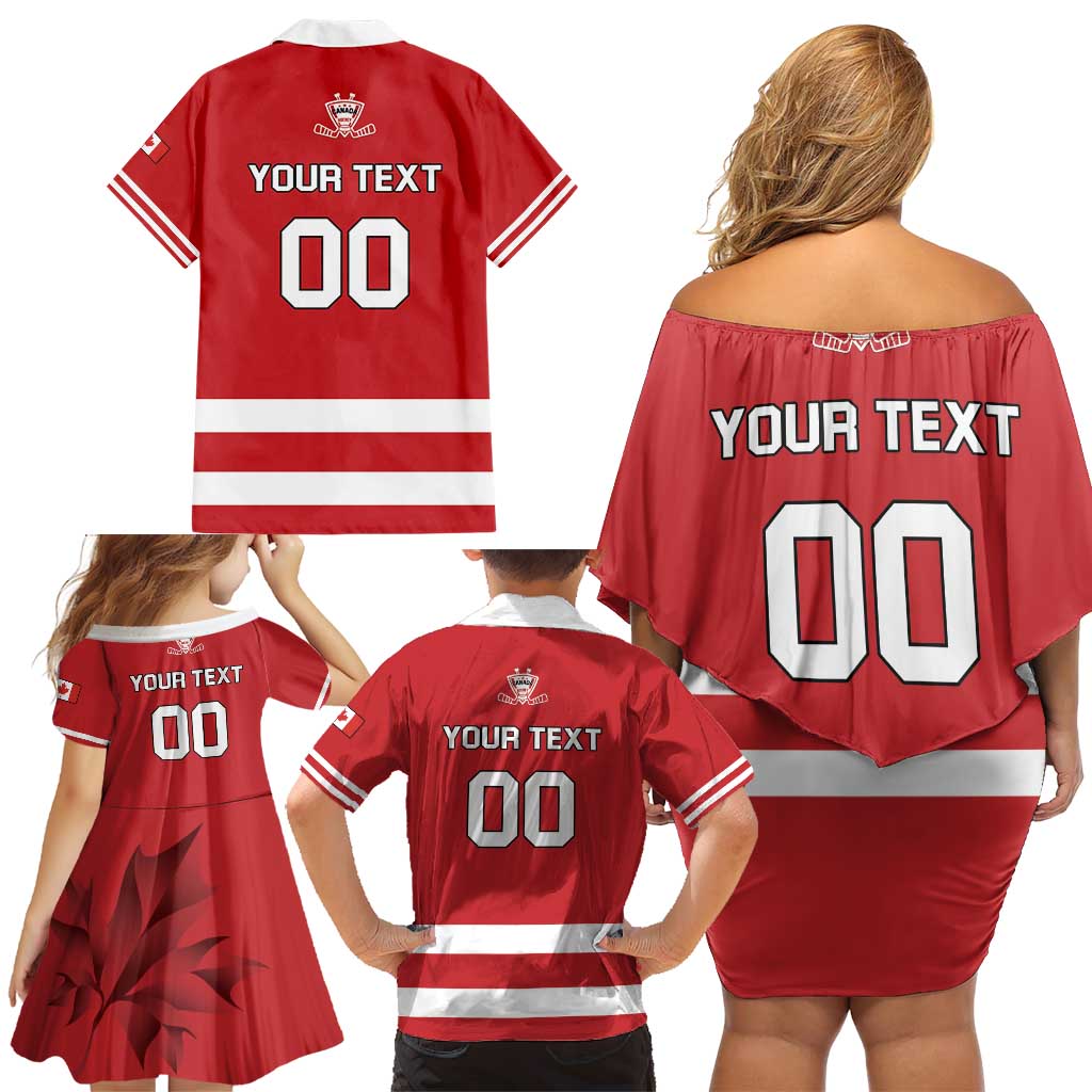 Custom Canada Hockey Team Family Matching Off Shoulder Short Dress and Hawaiian Shirt Maple Leaf Red Version
