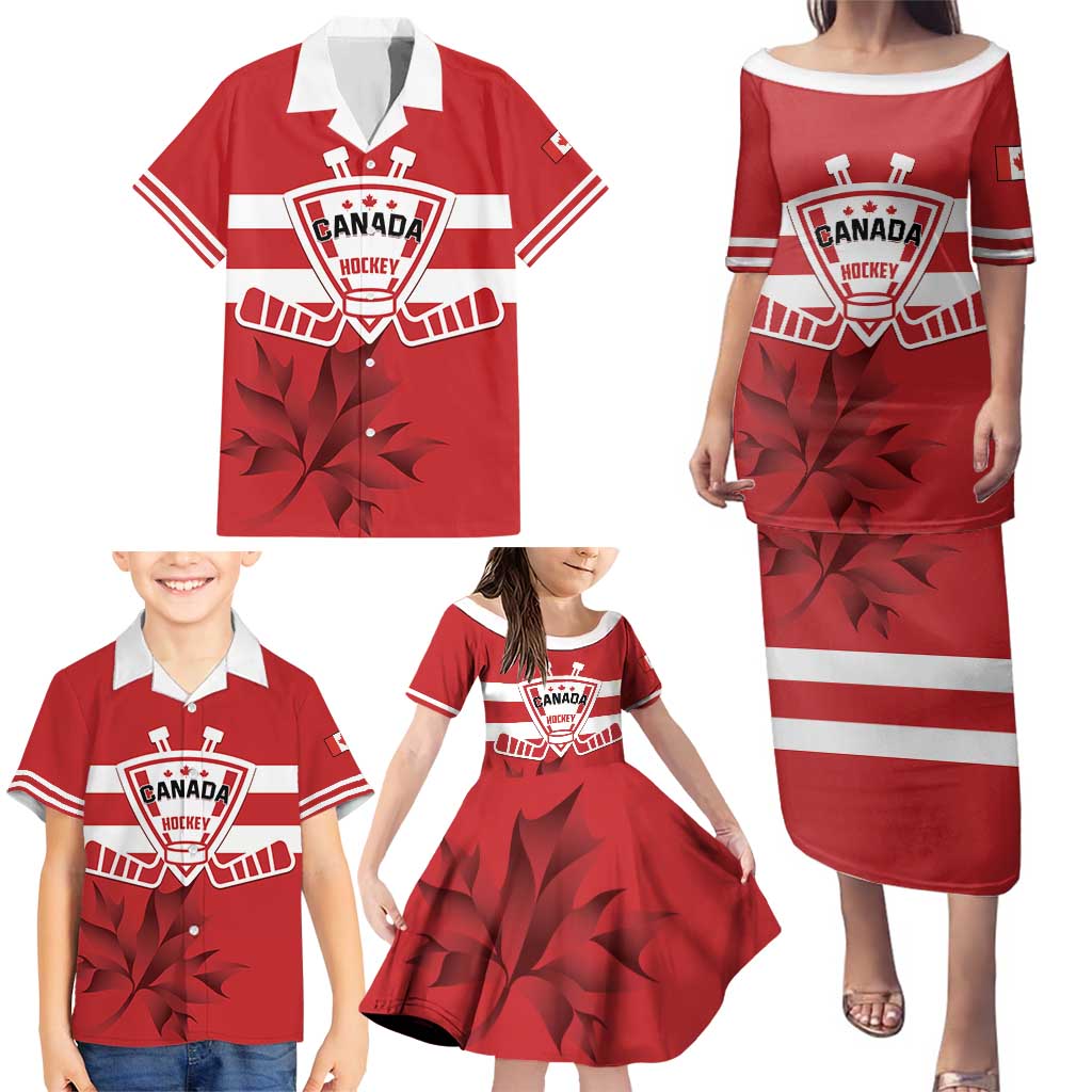 Custom Canada Hockey Team Family Matching Puletasi and Hawaiian Shirt Maple Leaf Red Version