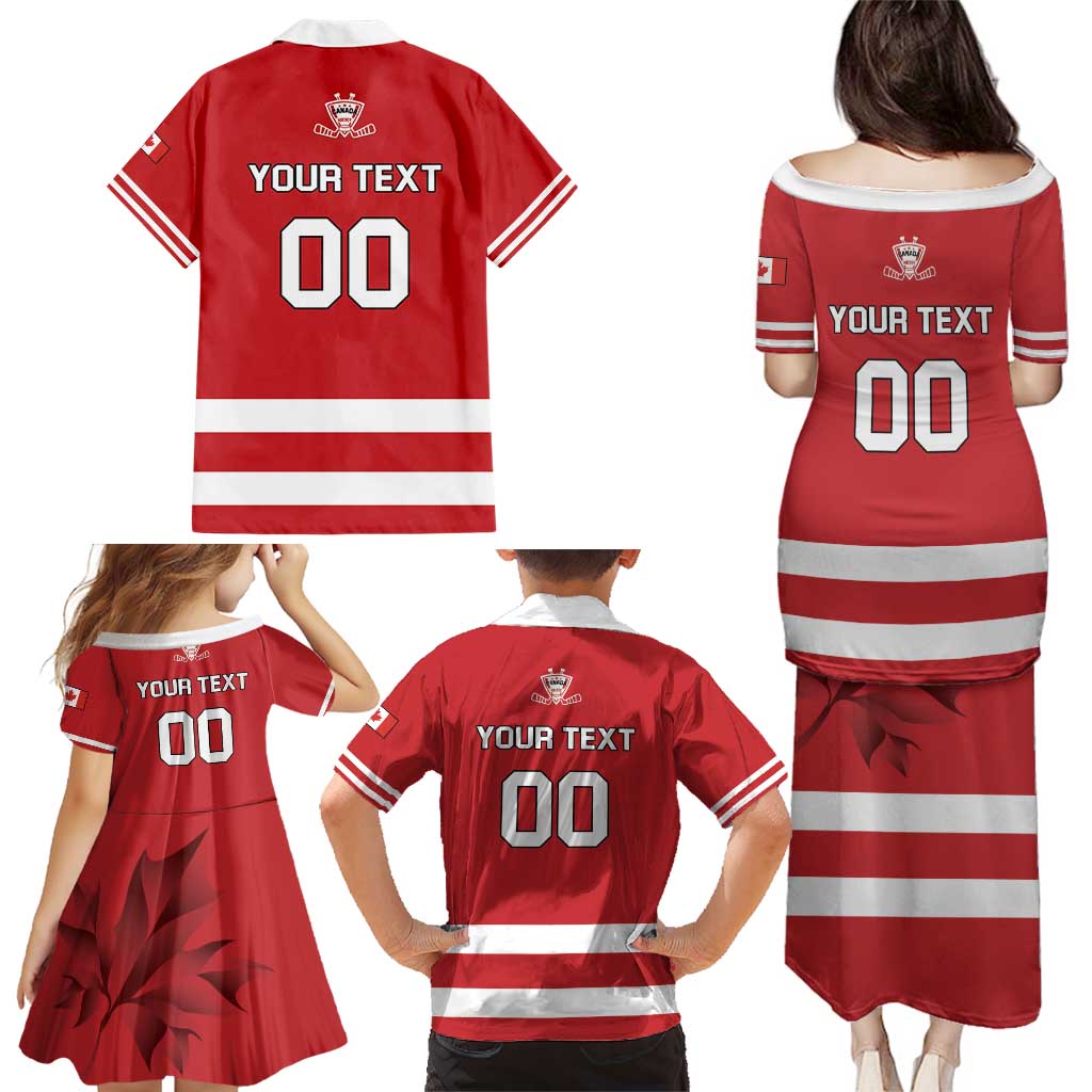 Custom Canada Hockey Team Family Matching Puletasi and Hawaiian Shirt Maple Leaf Red Version