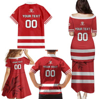 Custom Canada Hockey Team Family Matching Puletasi and Hawaiian Shirt Maple Leaf Red Version