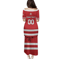 Custom Canada Hockey Team Family Matching Puletasi and Hawaiian Shirt Maple Leaf Red Version