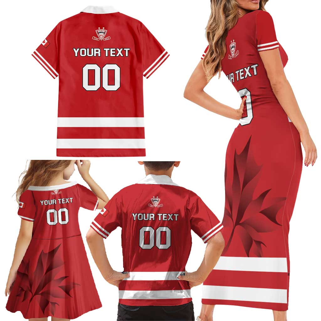 Custom Canada Hockey Team Family Matching Short Sleeve Bodycon Dress and Hawaiian Shirt Maple Leaf Red Version
