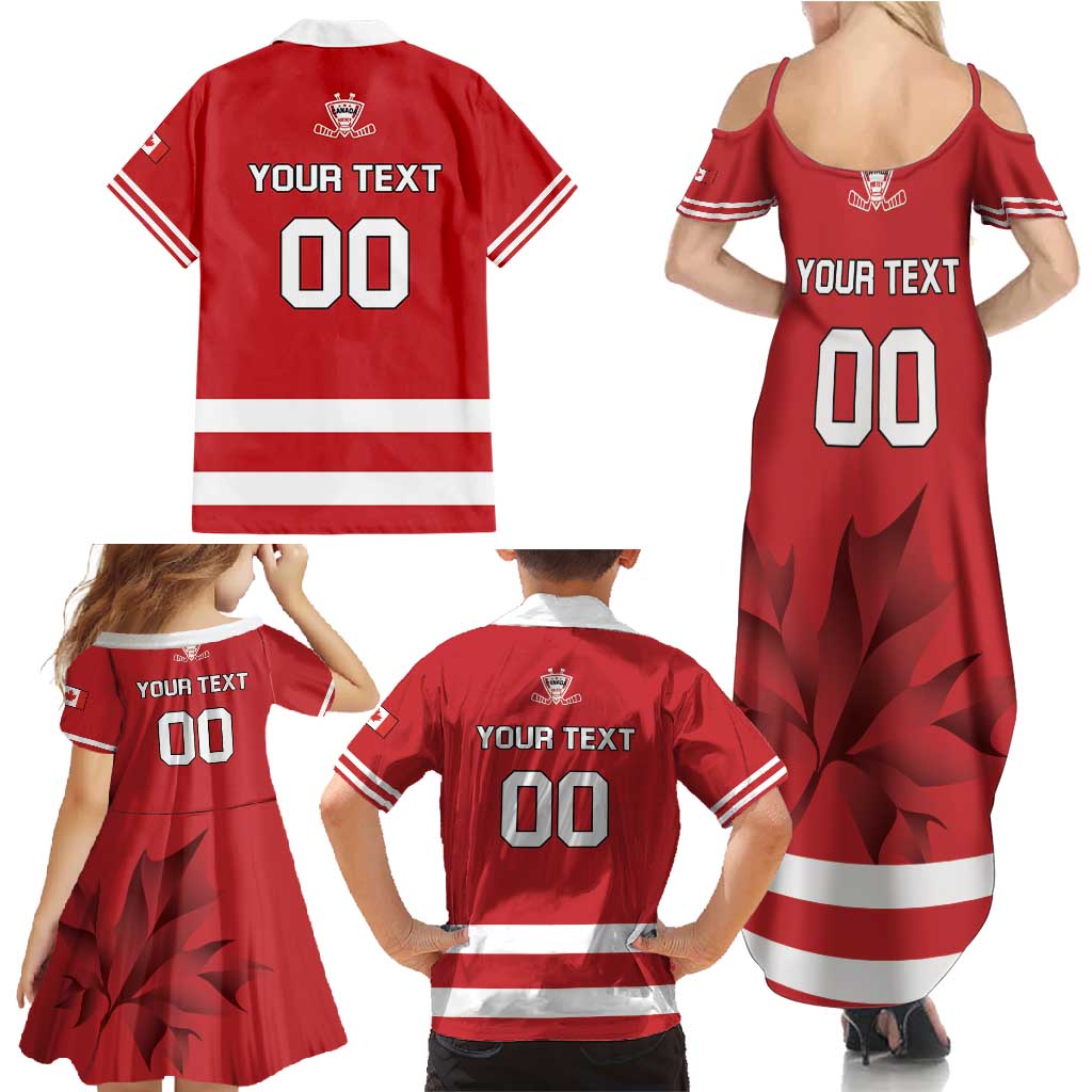 Custom Canada Hockey Team Family Matching Summer Maxi Dress and Hawaiian Shirt Maple Leaf Red Version