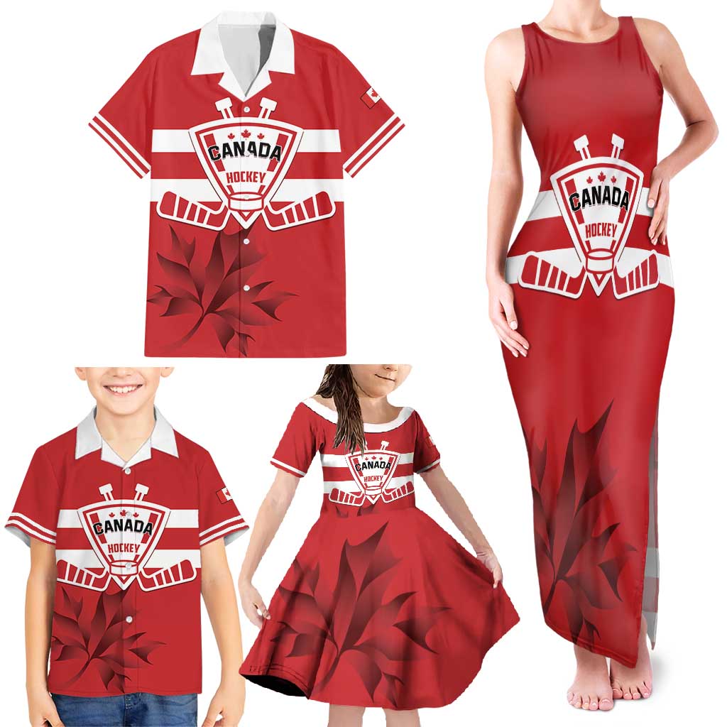 Custom Canada Hockey Team Family Matching Tank Maxi Dress and Hawaiian Shirt Maple Leaf Red Version