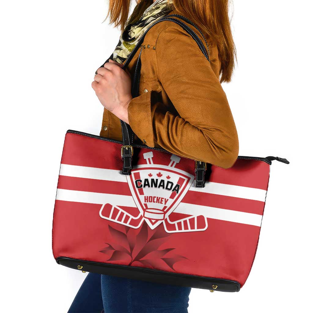 Canada Hockey Team Leather Tote Bag Maple Leaf Red Version