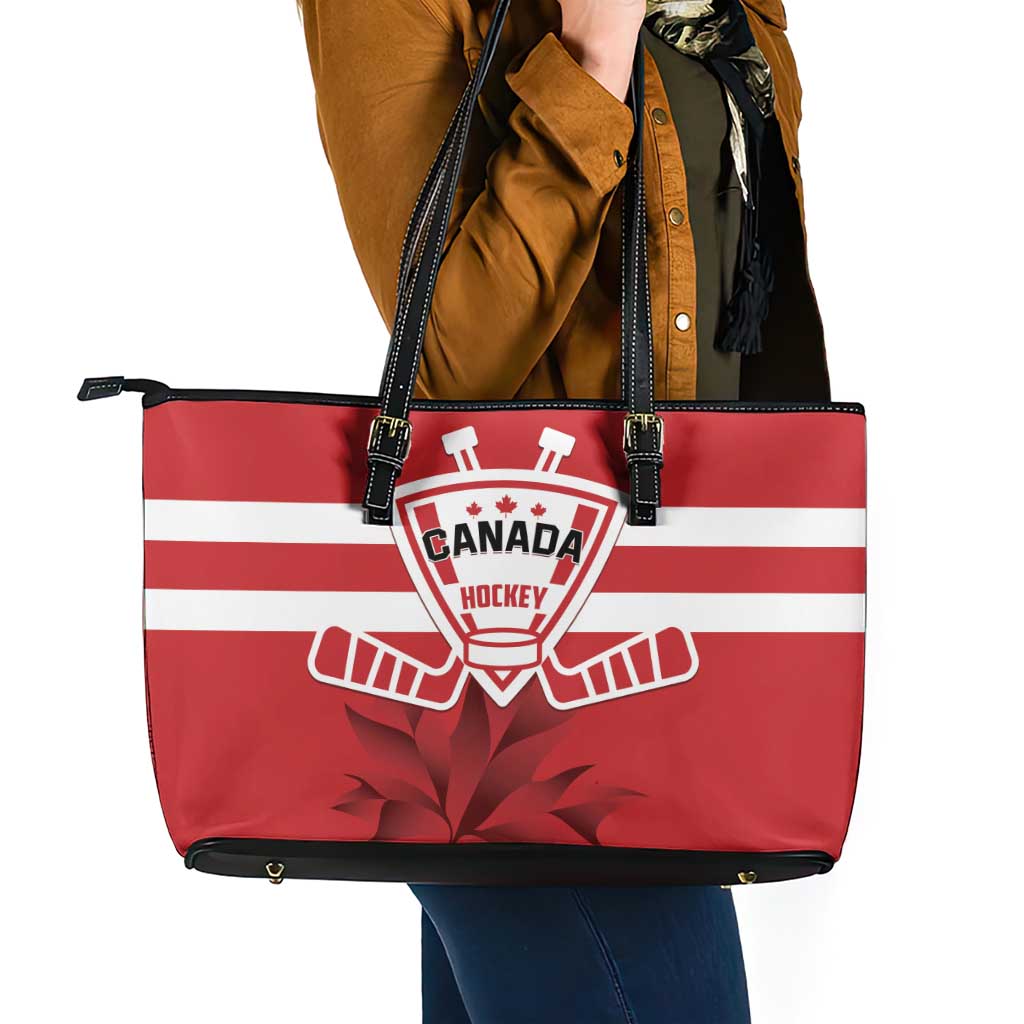 Canada Hockey Team Leather Tote Bag Maple Leaf Red Version