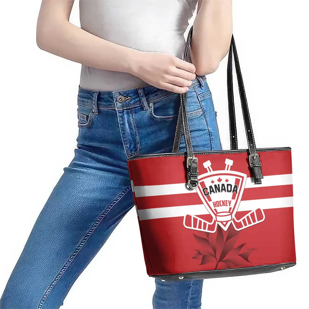 Canada Hockey Team Leather Tote Bag Maple Leaf Red Version