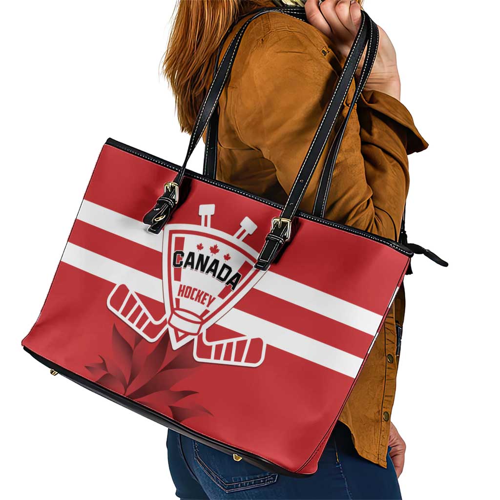 Canada Hockey Team Leather Tote Bag Maple Leaf Red Version