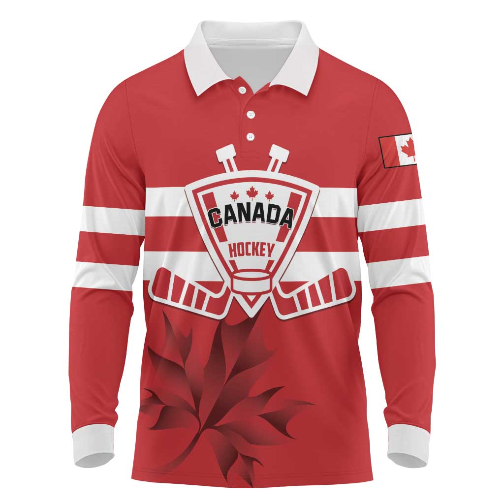 Custom Canada Hockey Team Long Sleeve Polo Shirt Maple Leaf Red Version