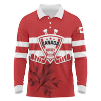 Custom Canada Hockey Team Long Sleeve Polo Shirt Maple Leaf Red Version