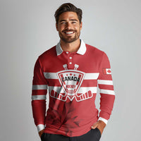 Custom Canada Hockey Team Long Sleeve Polo Shirt Maple Leaf Red Version