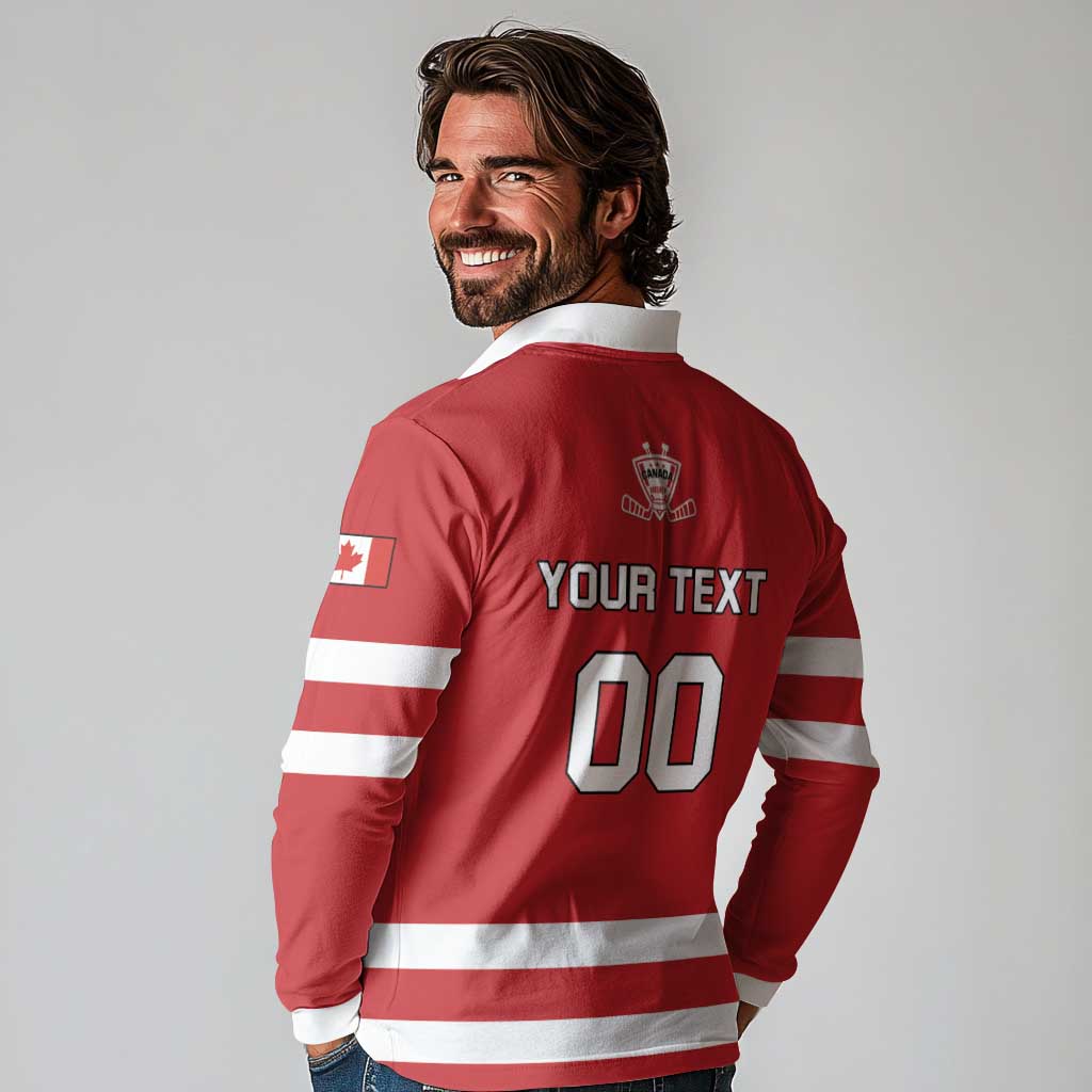 Custom Canada Hockey Team Long Sleeve Polo Shirt Maple Leaf Red Version
