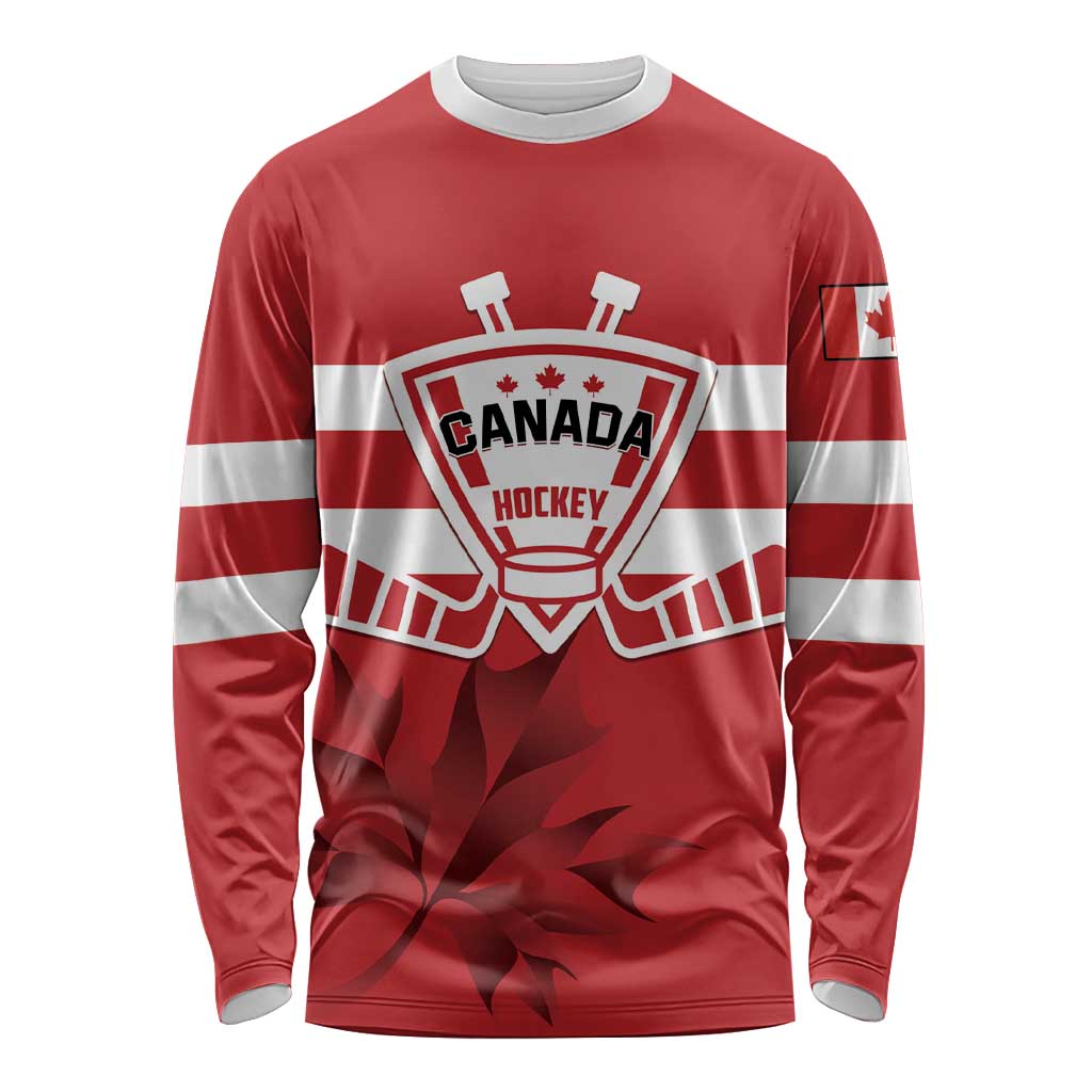 Custom Canada Hockey Team Long Sleeve Shirt Maple Leaf Red Version