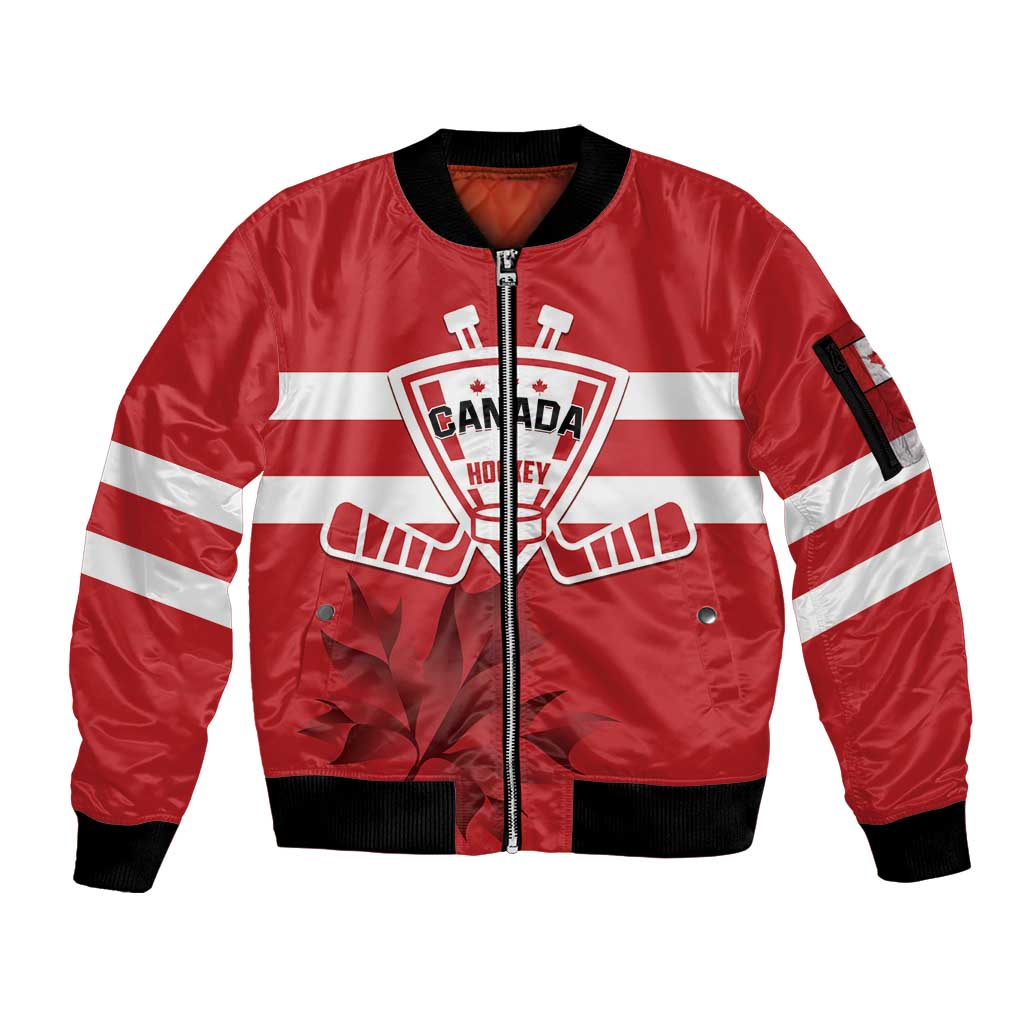 Custom Canada Hockey Team Sleeve Zip Bomber Jacket Maple Leaf Red Version