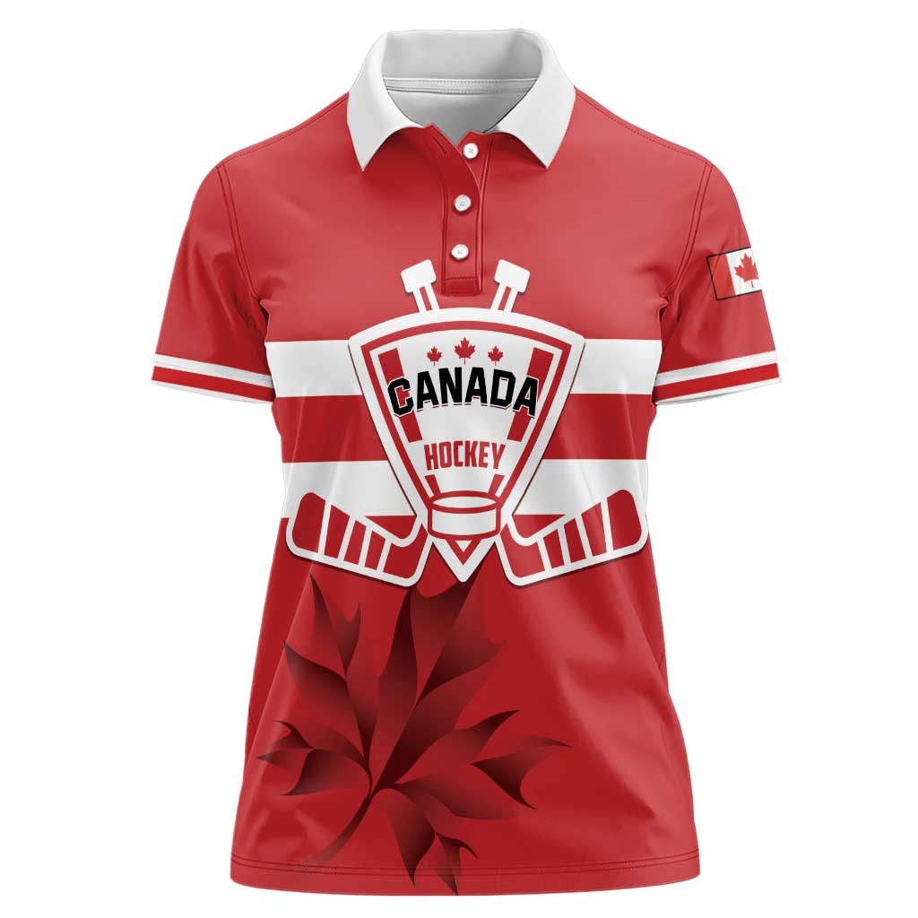 Custom Canada Hockey Team Women Polo Shirt Maple Leaf Red Version