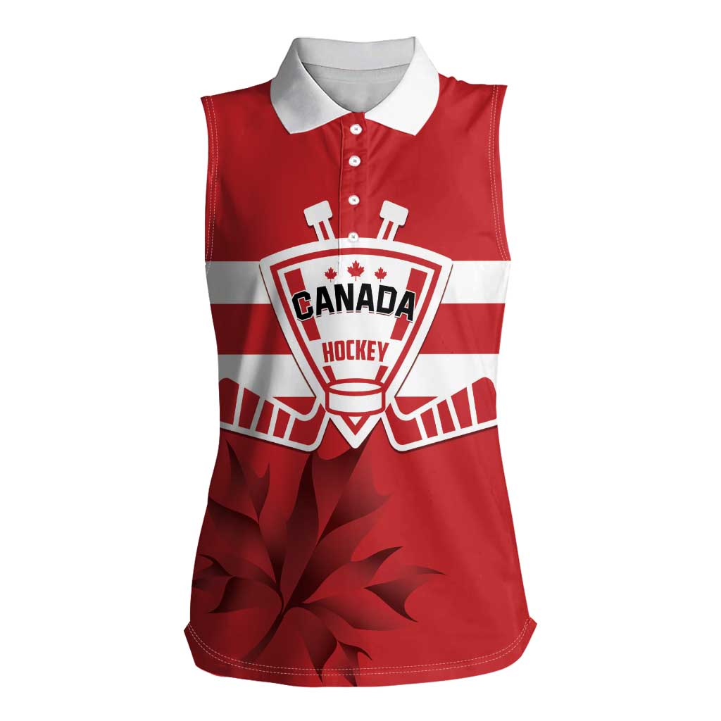 Custom Canada Hockey Team Women Sleeveless Polo Shirt Maple Leaf Red Version