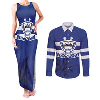 Custom Canada Hockey Team Couples Matching Tank Maxi Dress and Long Sleeve Button Shirt Maple Leaf Blue Version