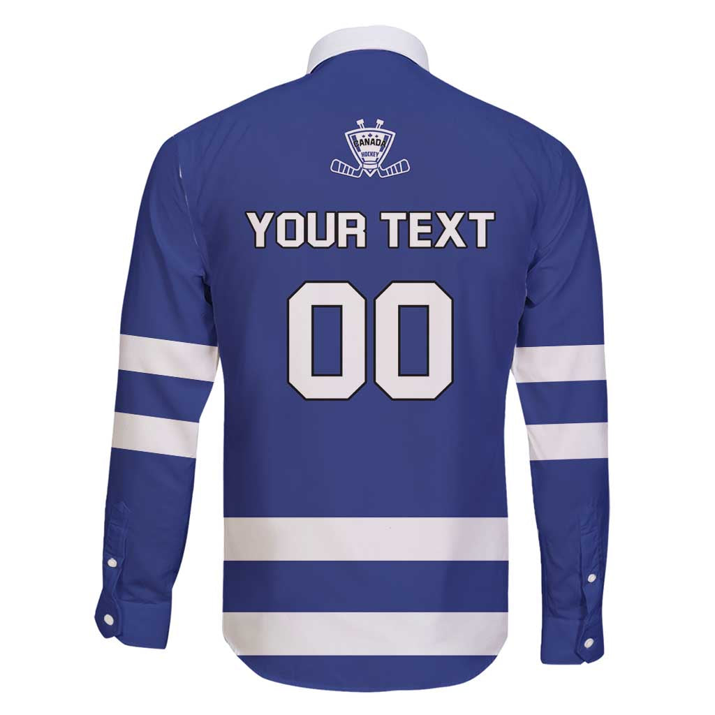 Custom Canada Hockey Team Family Matching Long Sleeve Bodycon Dress and Hawaiian Shirt Maple Leaf Blue Version