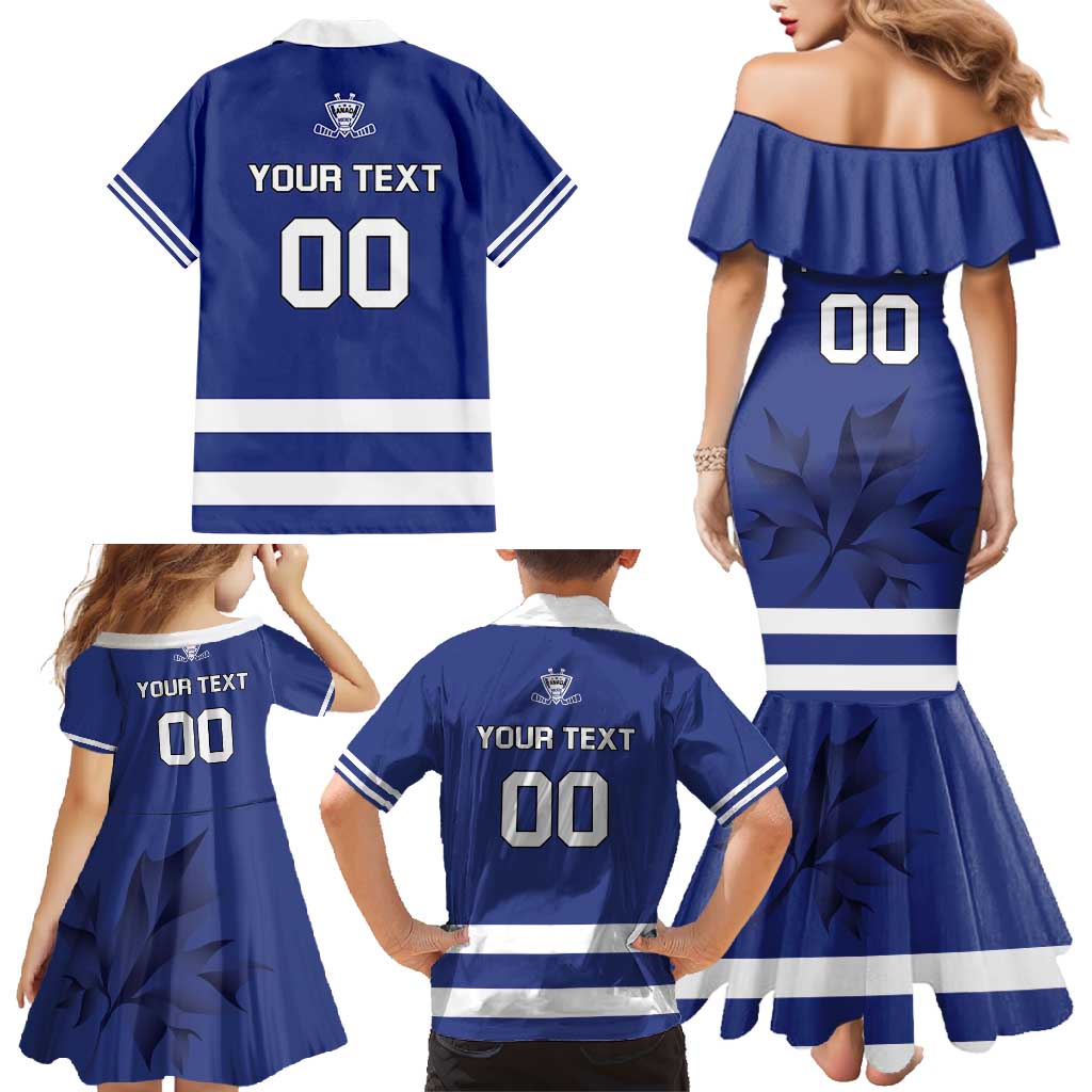 Custom Canada Hockey Team Family Matching Mermaid Dress and Hawaiian Shirt Maple Leaf Blue Version