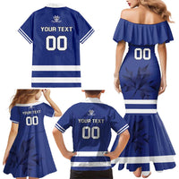 Custom Canada Hockey Team Family Matching Mermaid Dress and Hawaiian Shirt Maple Leaf Blue Version