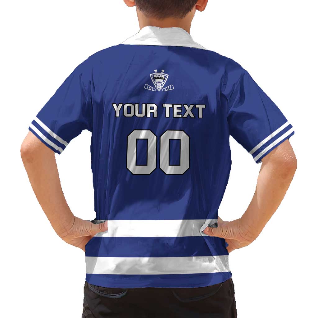 Custom Canada Hockey Team Family Matching Off Shoulder Maxi Dress and Hawaiian Shirt Maple Leaf Blue Version