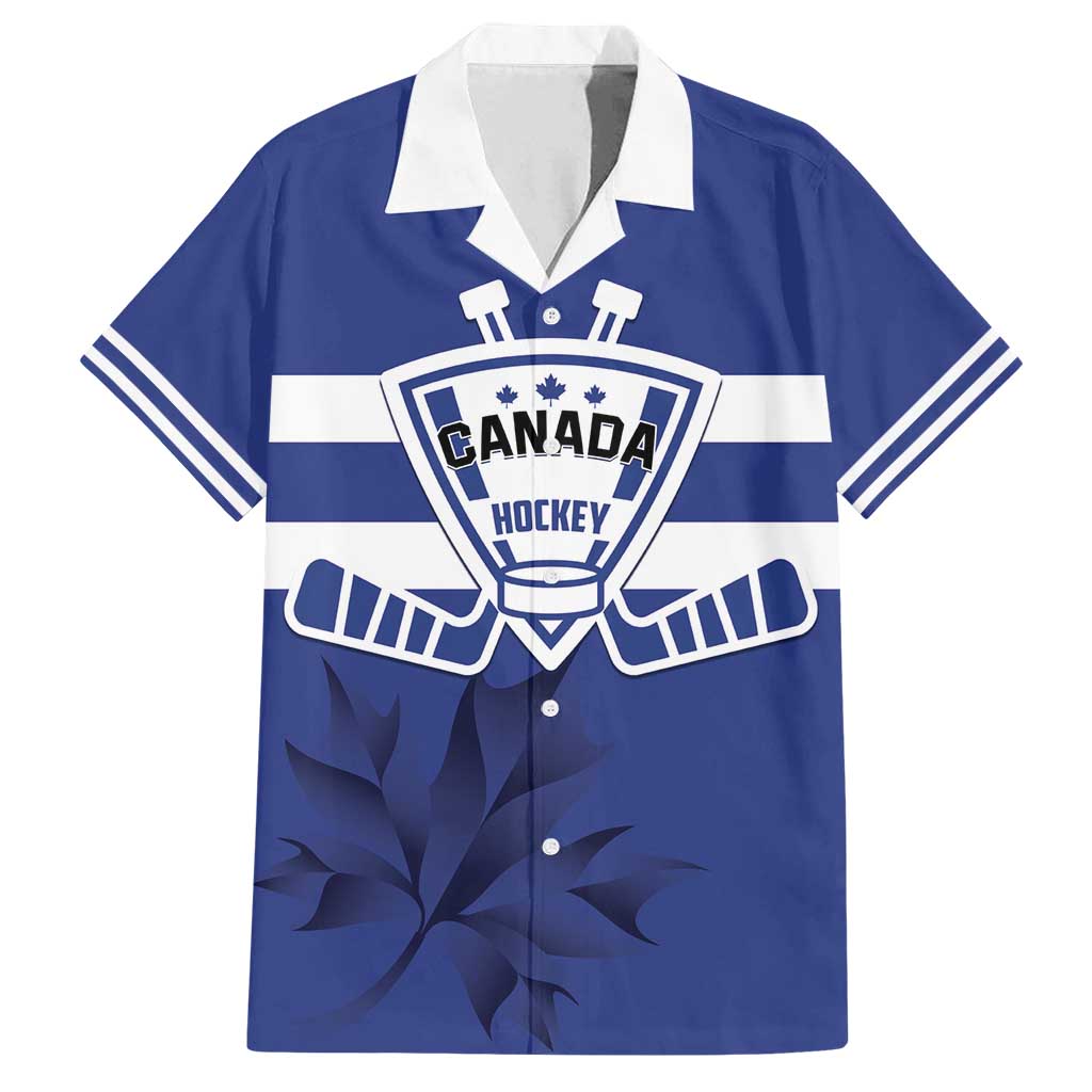 Custom Canada Hockey Team Family Matching Off Shoulder Maxi Dress and Hawaiian Shirt Maple Leaf Blue Version