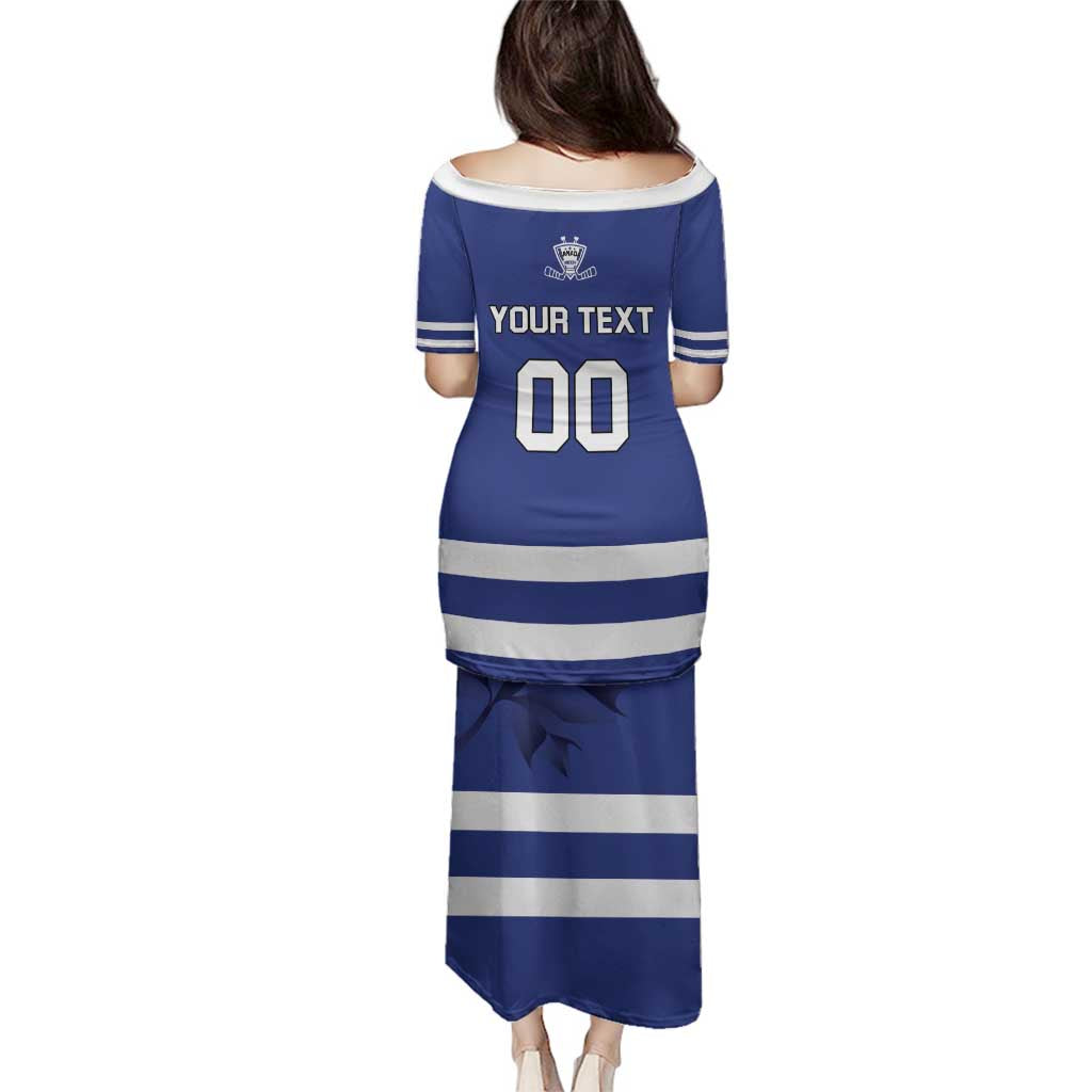 Custom Canada Hockey Team Family Matching Puletasi and Hawaiian Shirt Maple Leaf Blue Version